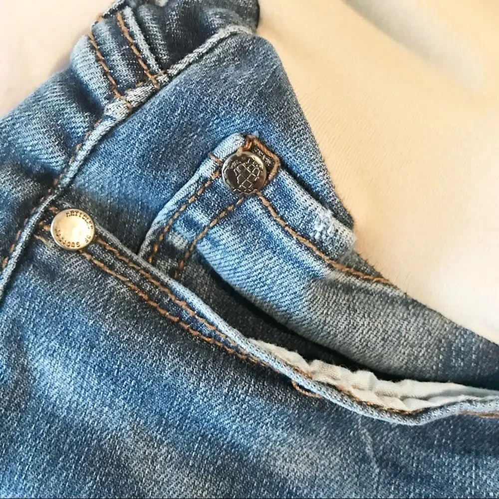 AOS distressed faded stretchy maternity full panel denim jean cutoff shorts S 26